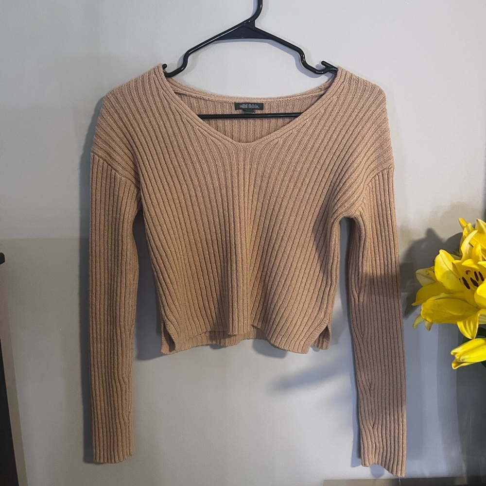 Wild fable Tan Ribbed Knit cropped Sweater size xs